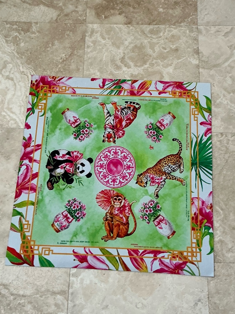 Floral Green Animal Print Decorative Scarf